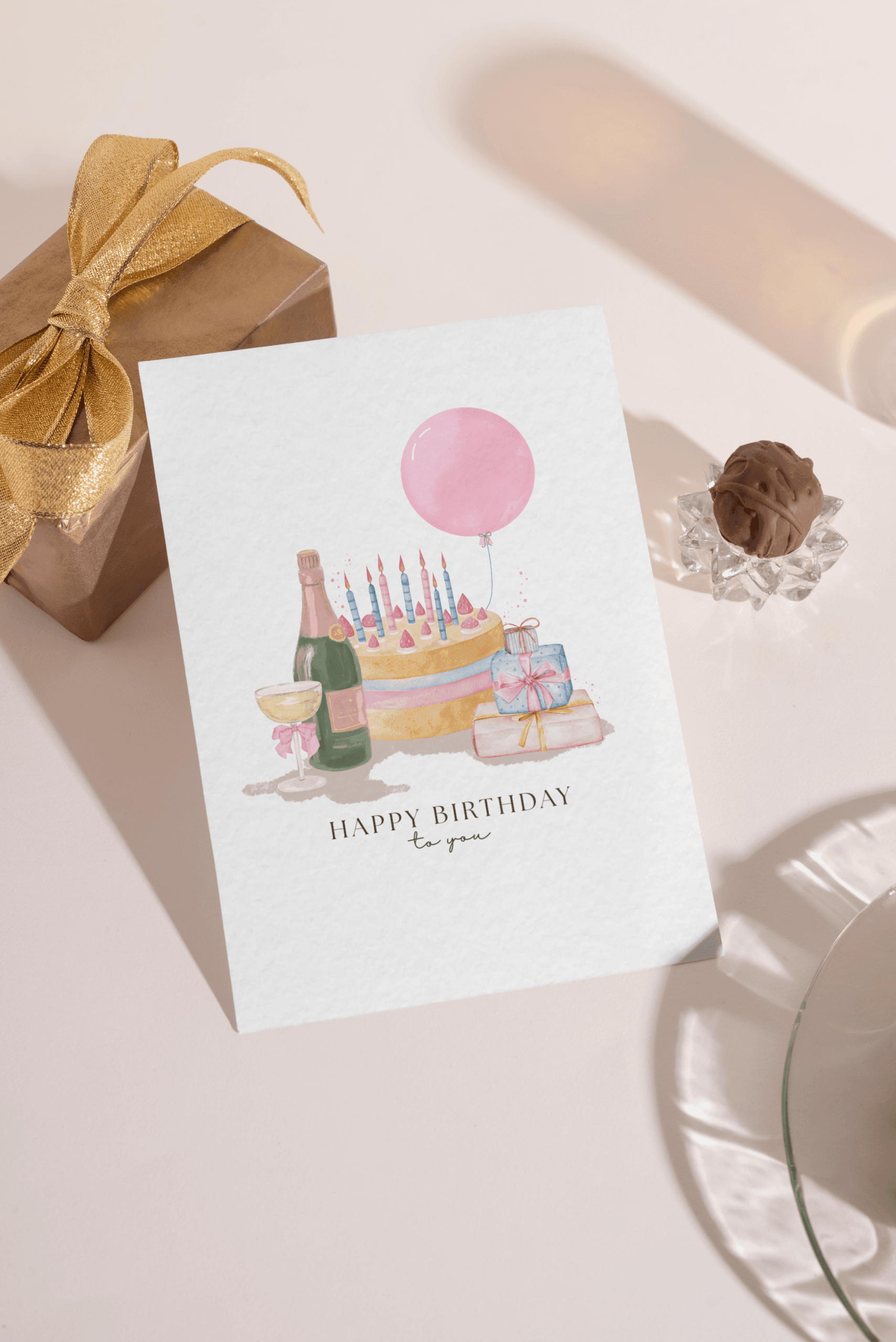 Kartka Champagne and cake