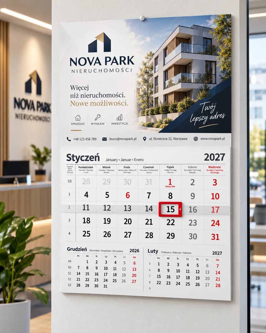 Compact 1 - jednodzielny kalendarz reklamowy 2027 z logo firmy
