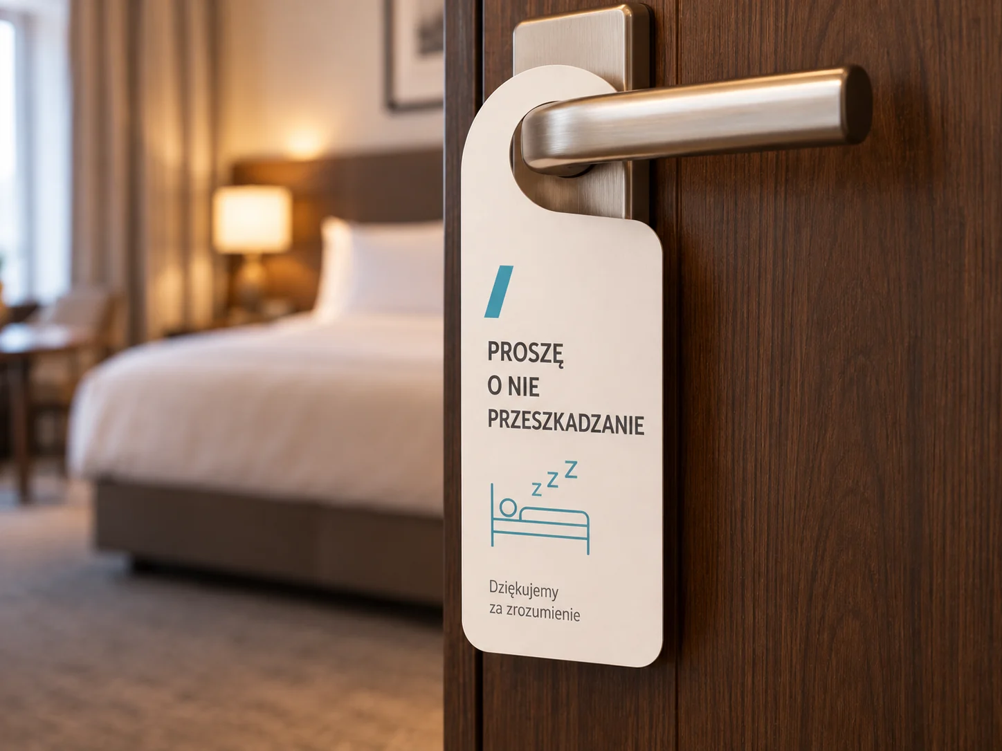 Zawieszka hotelowa na klamce drzwi — przykład realizacji
